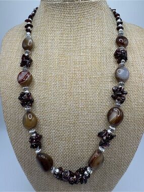 Brown Agate and Garnet Bead Necklace - Hand Crafted